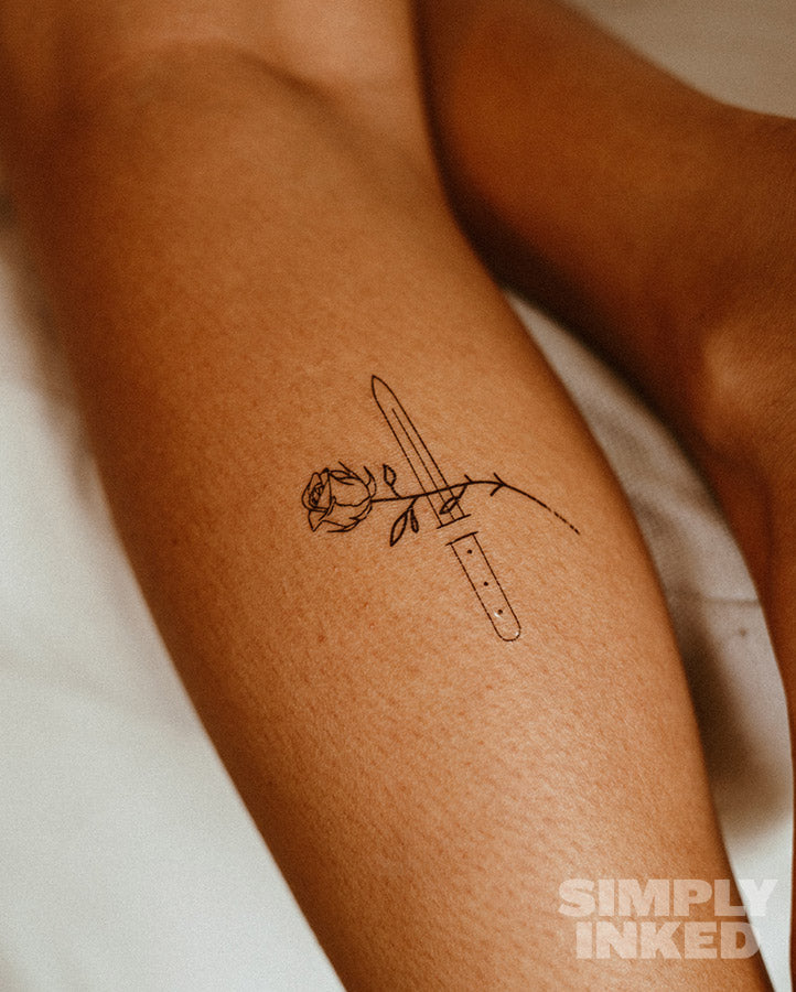 NEW Minimal Rose & Dagger Tattoo